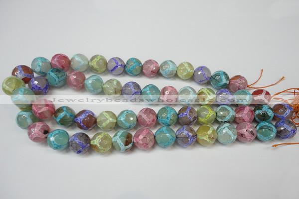 CAG5894 15 inches 14mm faceted round tibetan agate beads wholesale