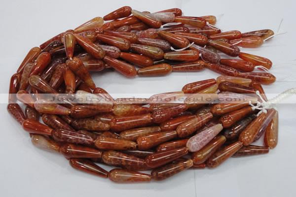 CAG596 15.5 inches 10*30mm teardrop natural fire agate beads