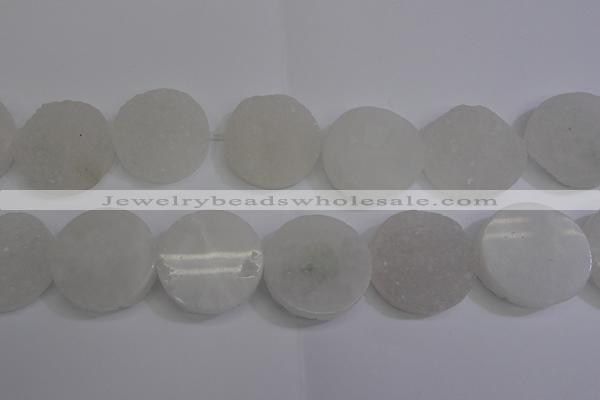 CAG5984 15.5 inches 35mm coin white agate gemstone beads