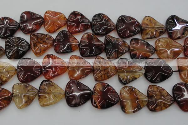 CAG6076 15.5 inches 30mm wavy triangle dragon veins agate beads