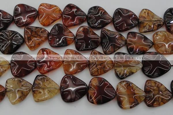 CAG6077 15.5 inches 40mm wavy triangle dragon veins agate beads