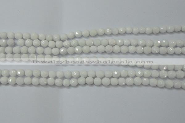 CAG6100 15.5 inches 4mm faceted round white agate gemstone beads