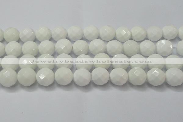 CAG6105 15.5 inches 14mm faceted round white agate gemstone beads