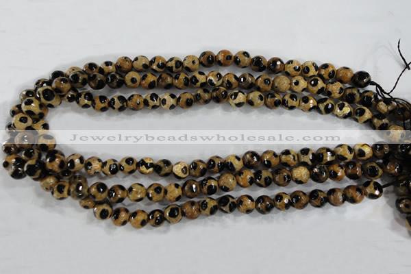 CAG6205 15 inches 8mm faceted round tibetan agate gemstone beads