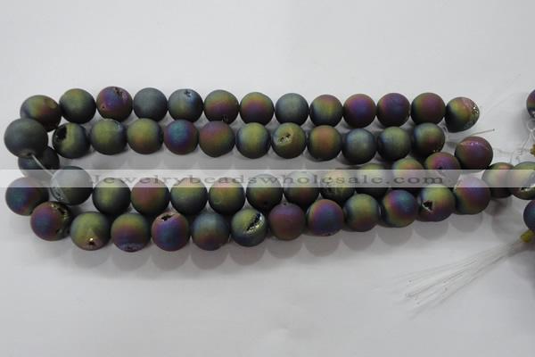 CAG6285 15 inches 14mm round plated druzy agate beads wholesale