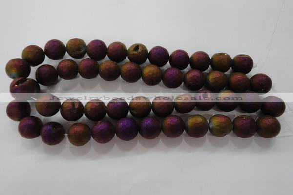 CAG6312 15 inches 8mm faceted round plated druzy agate beads