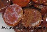 CAG633 15.5 inches 30mm coin natural fire agate beads wholesale