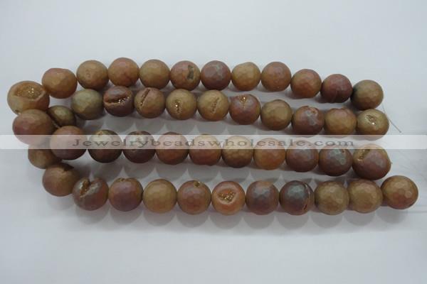 CAG6332 15 inches 8mm faceted round plated druzy agate beads