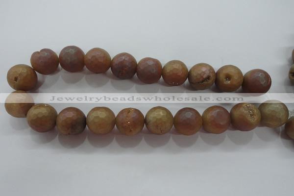 CAG6337 15 inches 18mm faceted round plated druzy agate beads