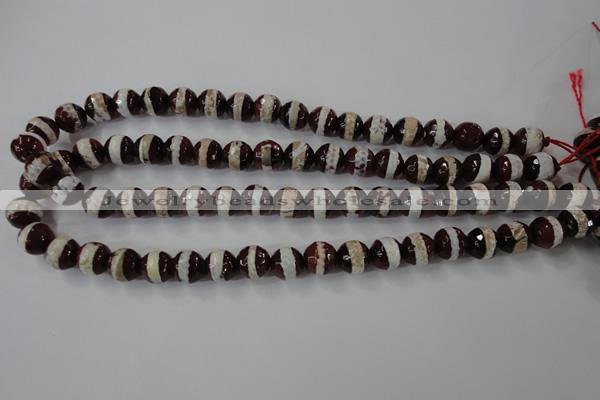 CAG6364 15 inches 12mm faceted round tibetan agate gemstone beads