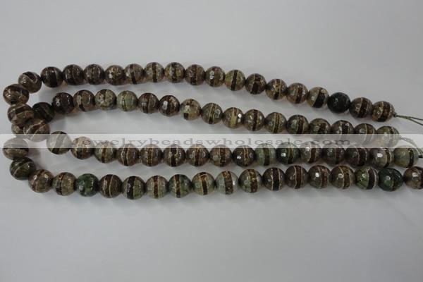 CAG6366 15 inches 8mm faceted round tibetan agate gemstone beads