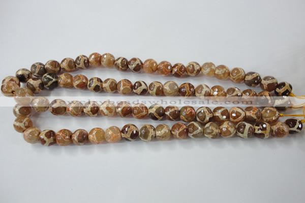 CAG6378 15 inches 8mm faceted round tibetan agate gemstone beads