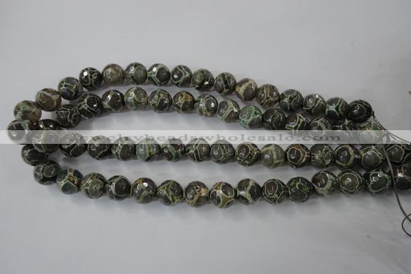 CAG6382 15 inches 8mm faceted round tibetan agate gemstone beads