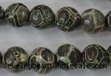 CAG6383 15 inches 10mm faceted round tibetan agate gemstone beads