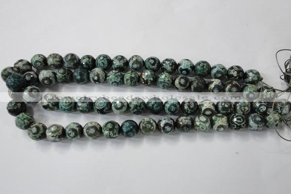 CAG6395 15 inches 8mm faceted round tibetan agate gemstone beads