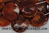 CAG640 15.5 inches 30mm faceted coin natural fire agate beads