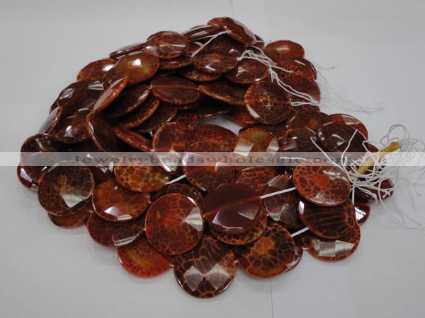 CAG640 15.5 inches 30mm faceted coin natural fire agate beads