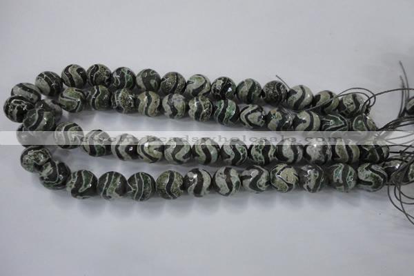 CAG6401 15 inches 12mm faceted round tibetan agate gemstone beads