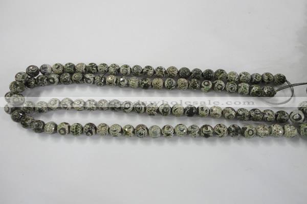 CAG6414 15 inches 8mm faceted round tibetan agate gemstone beads