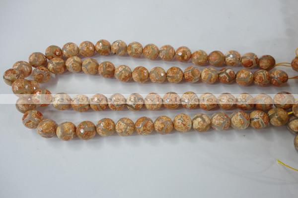 CAG6419 15 inches 10mm faceted round tibetan agate gemstone beads