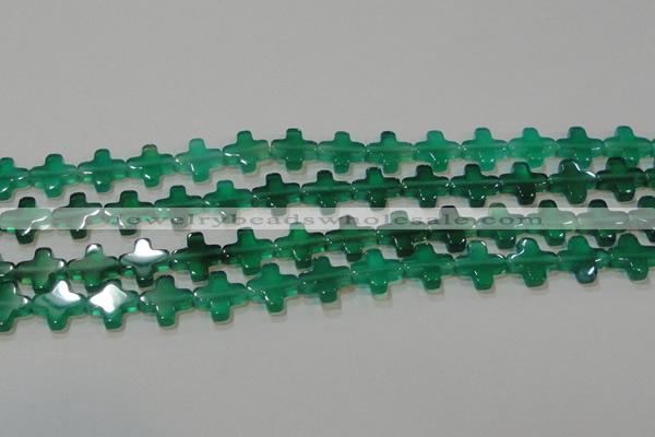 CAG6634 15.5 inches 10*10mm cross green agate gemstone beads