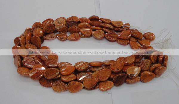 CAG673 15.5 inch 13*18mm faceted teardrop twisted natural fire agate beads