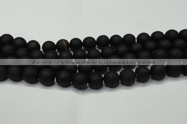 CAG6742 15 inches 12mm round black pilates agate beads