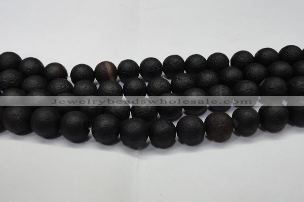 CAG6743 15 inches 14mm round black pilates agate beads