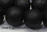 CAG6744 15 inches 16mm round black pilates agate beads