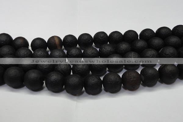 CAG6744 15 inches 16mm round black pilates agate beads