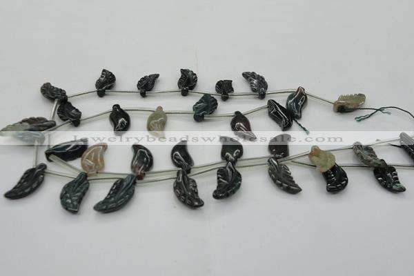 CAG6845 Top drilled 10*20mm carved leaf Indian agate beads