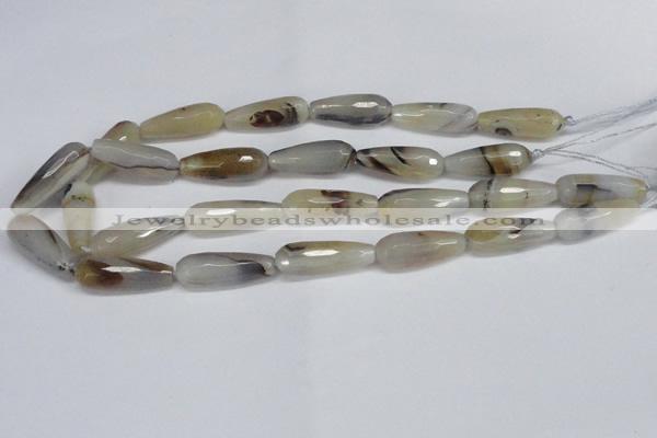 CAG6890 15.5 inches 10*30mm faceted teardrop line agate beads