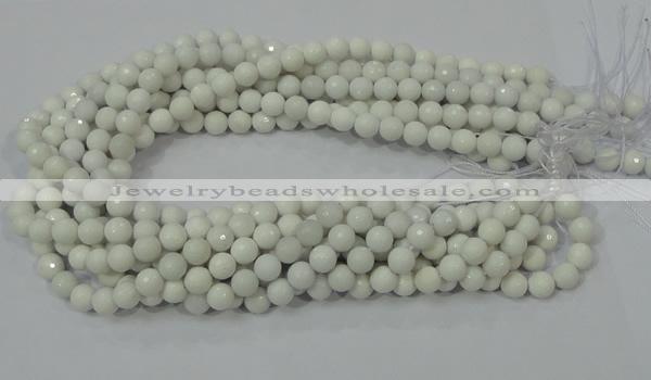 CAG711 15.5 inches 8mm faceted round white agate gemstone beads