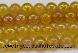 CAG7120 15.5 inches 4mm round AB-color yellow agate gemstone beads