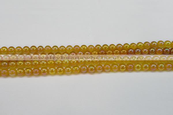 CAG7120 15.5 inches 4mm round AB-color yellow agate gemstone beads