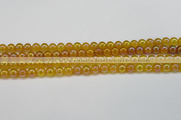 CAG7121 15.5 inches 6mm round AB-color yellow agate gemstone beads