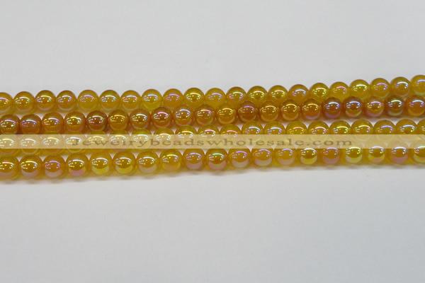 CAG7122 15.5 inches 8mm round AB-color yellow agate gemstone beads