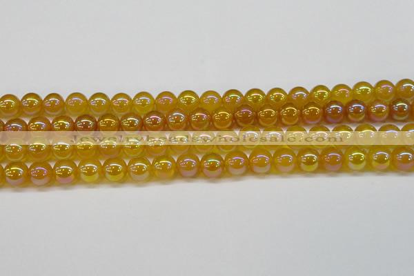 CAG7123 15.5 inches 10mm round AB-color yellow agate gemstone beads