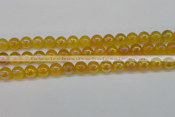 CAG7125 15.5 inches 14mm round AB-color yellow agate gemstone beads