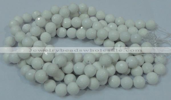 CAG714 15.5 inches 14mm faceted round white agate gemstone beads