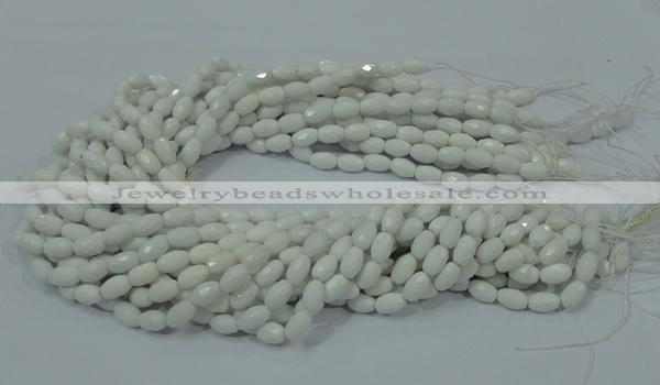 CAG720 15.5 inches 6*8mm faceted rice white agate gemstone beads