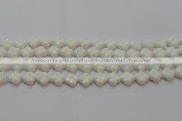 CAG7220 15.5 inches 12*12mm carved flower white agate gemstone beads