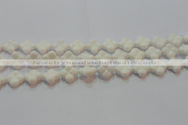 CAG7222 15.5 inches 16*16mm carved flower white agate gemstone beads