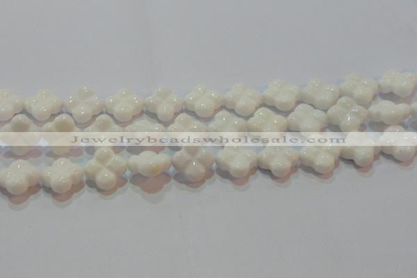 CAG7223 15.5 inches 18*18mm carved flower white agate gemstone beads