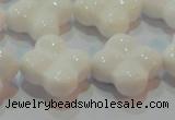 CAG7224 15.5 inches 20*20mm carved flower white agate gemstone beads