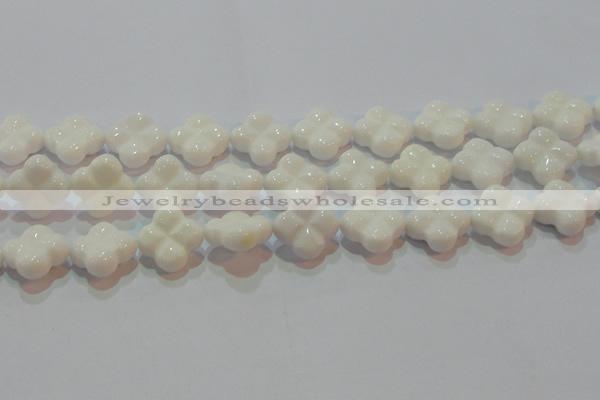 CAG7224 15.5 inches 20*20mm carved flower white agate gemstone beads