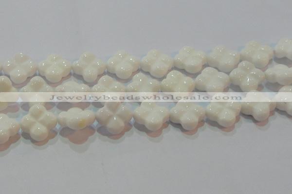 CAG7225 15.5 inches 25*25mm carved flower white agate gemstone beads