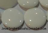 CAG7256 15.5 inches 20mm flat round white agate gemstone beads