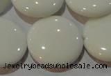 CAG7257 15.5 inches 25mm flat round white agate gemstone beads