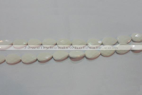 CAG7264 15.5 inches 10*14mm faceted flat teardrop white agate beads